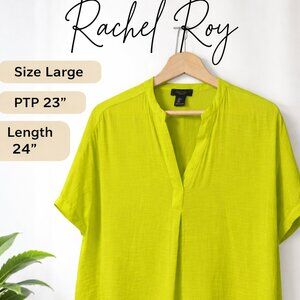 Rachel Roy Lime Green Blouse Size Large | Flowy V-Neck Top | Lightweight